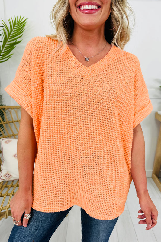 Waffle V-Neck Top