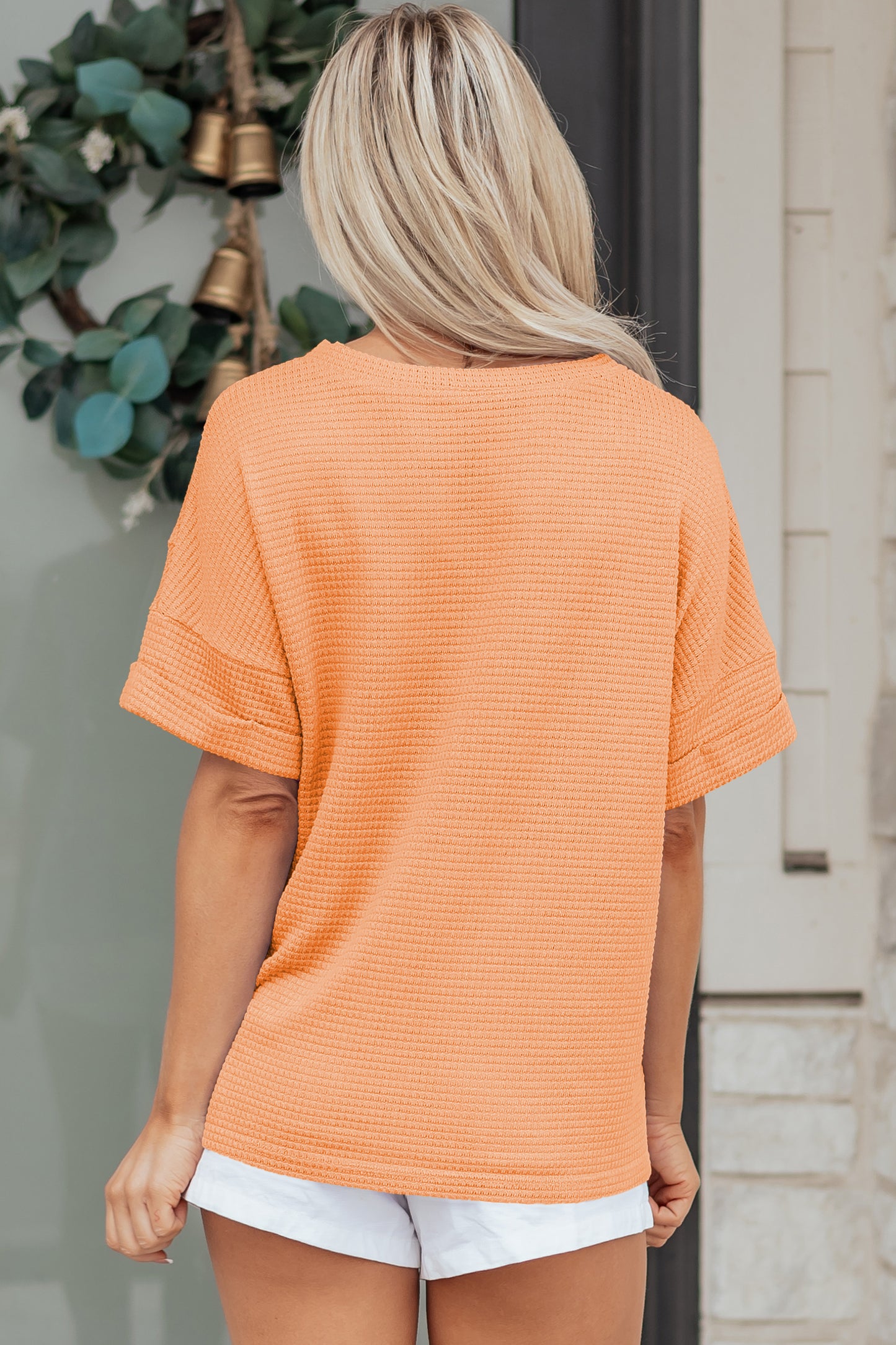 Waffle V-Neck Top