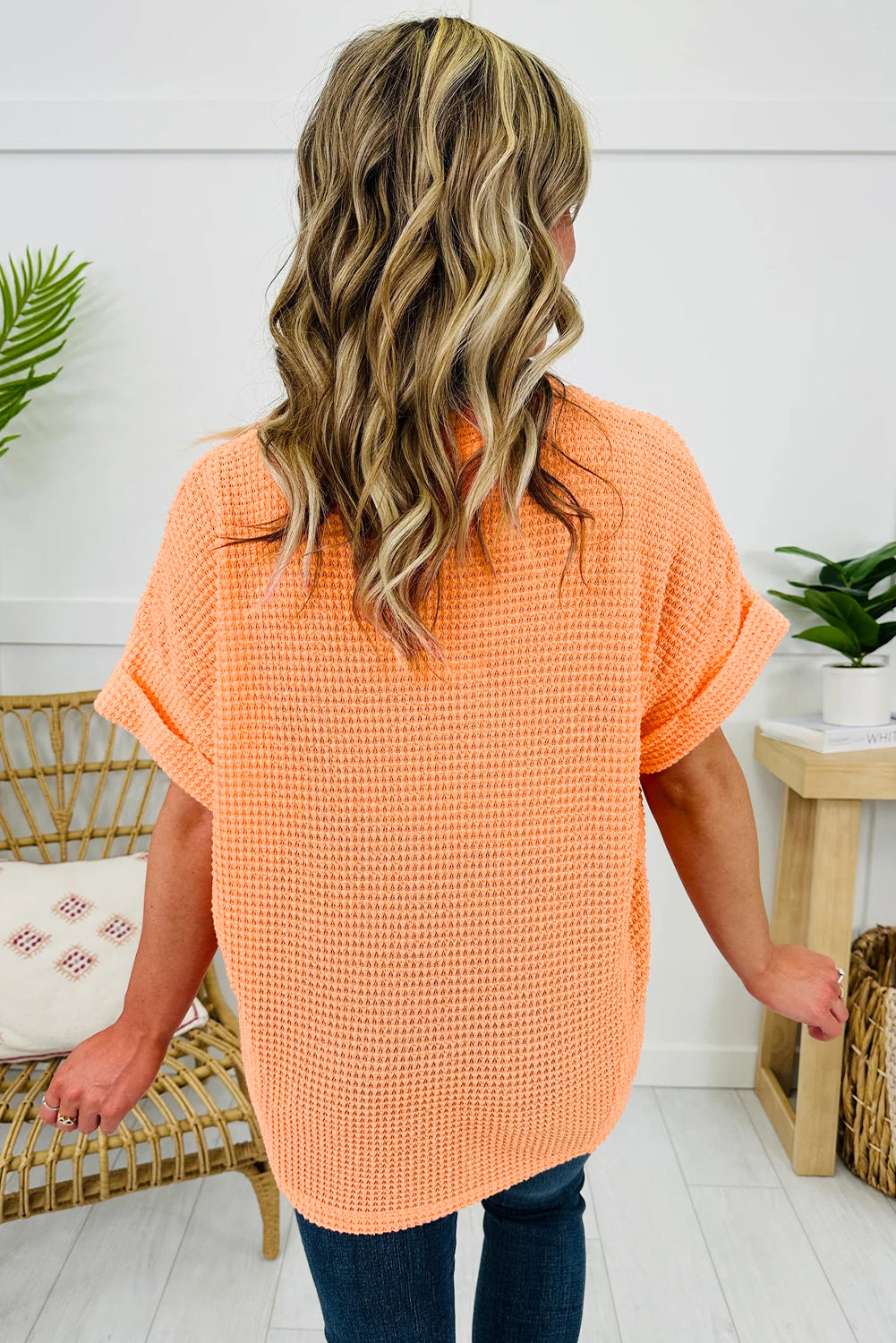 Waffle V-Neck Top