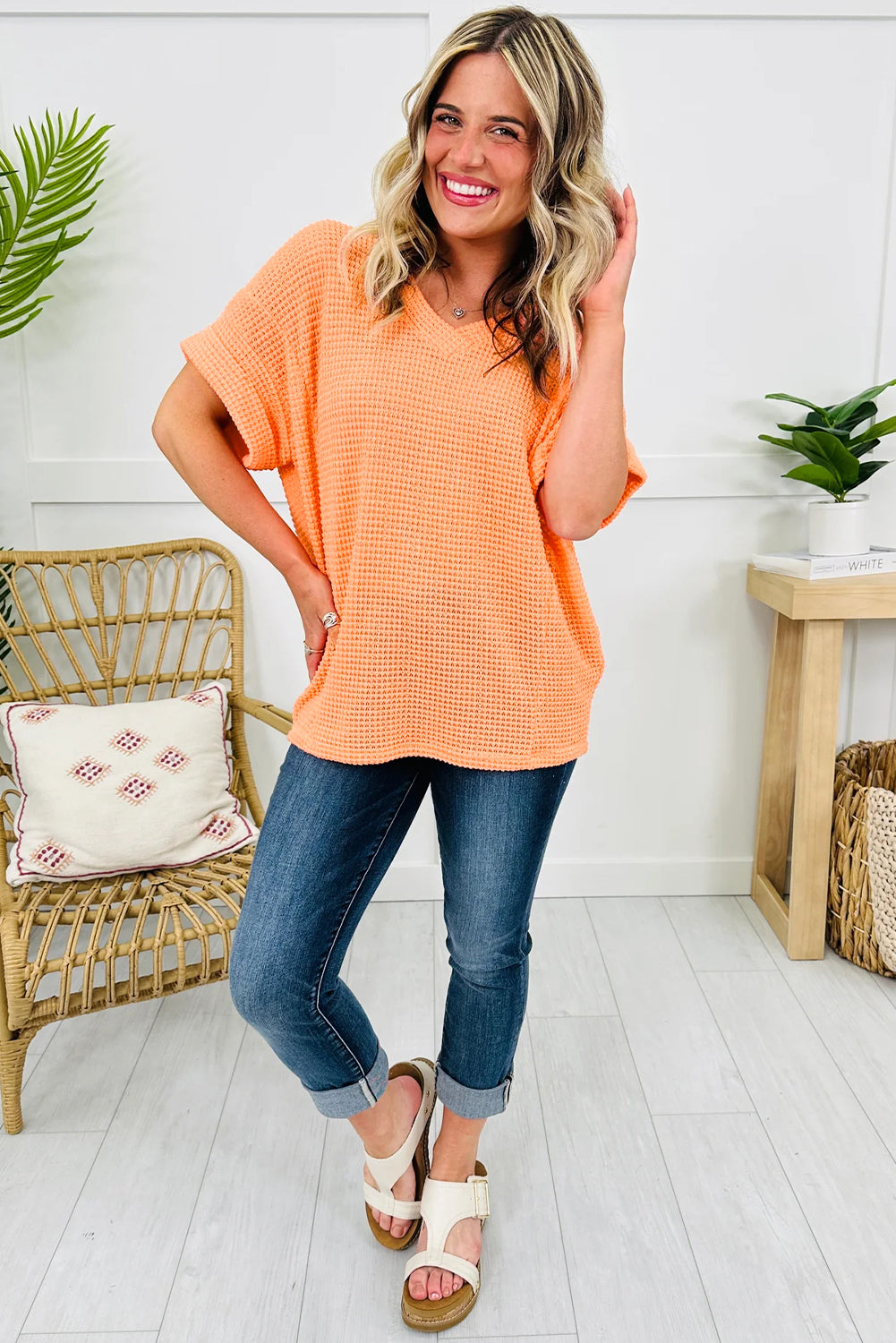 Waffle V-Neck Top