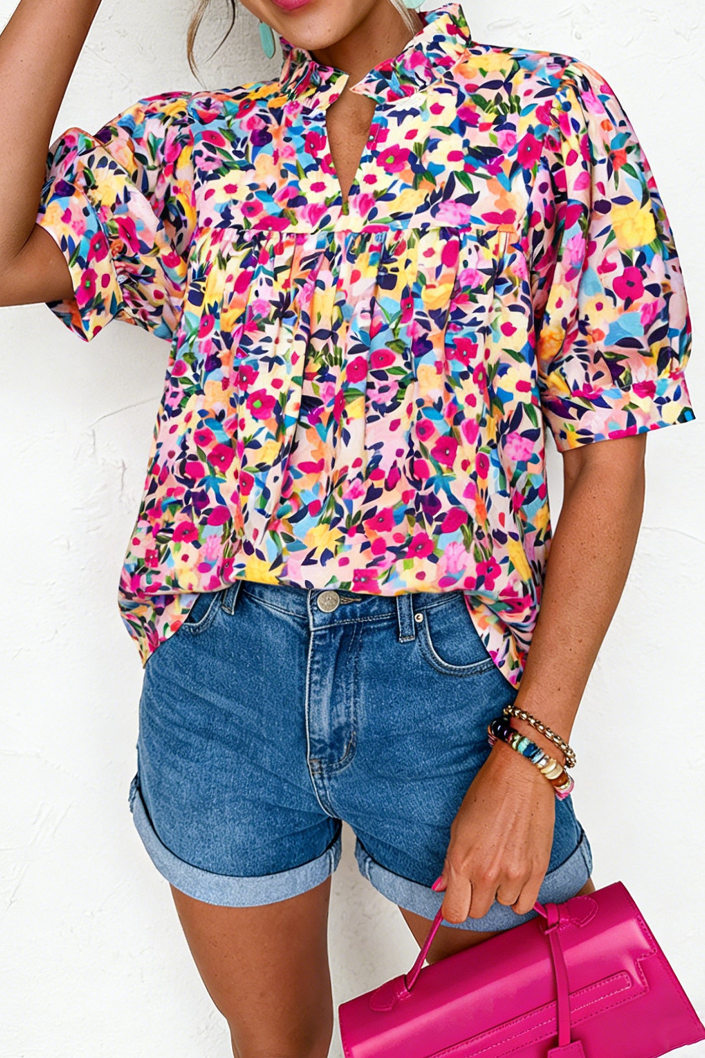 Flower Puff Sleeve Blouse