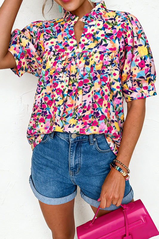 Flower Puff Sleeve Blouse