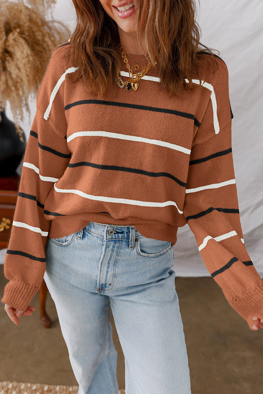 Striped Ribbed Edge Sweater