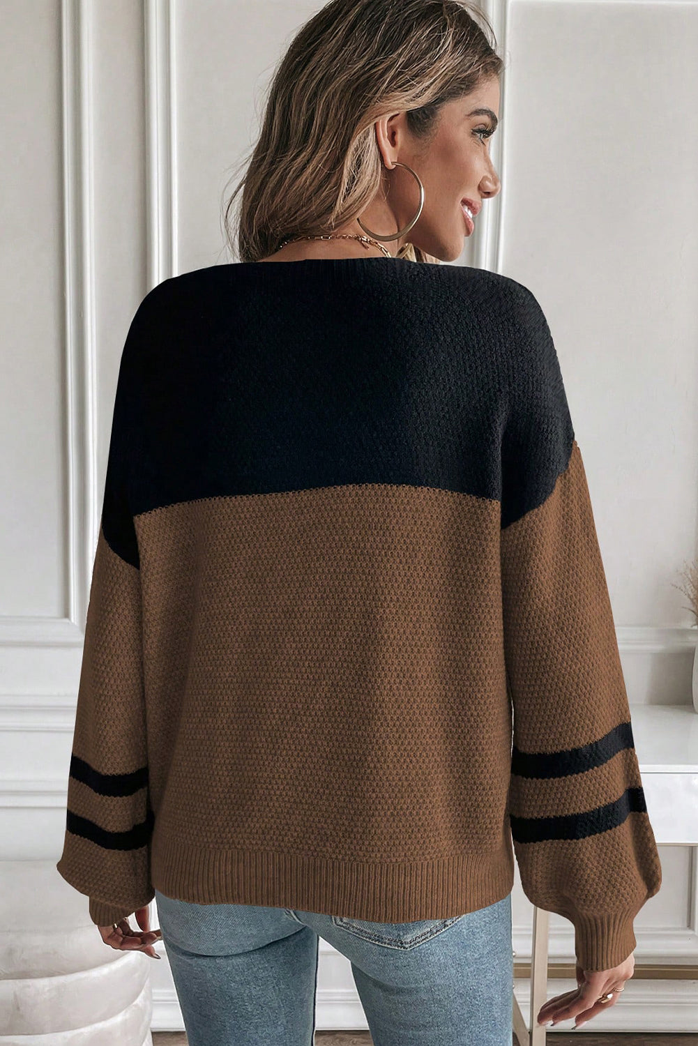 Dark Brown Knit Striped Sweater