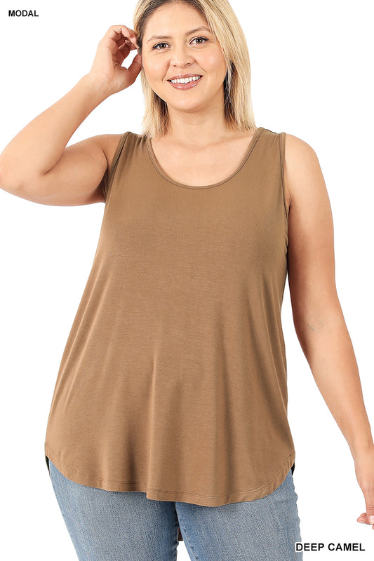 Plus Sleeveless Top-Deep Camel
