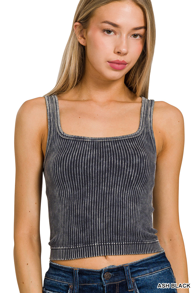 Washed ribbed tank top