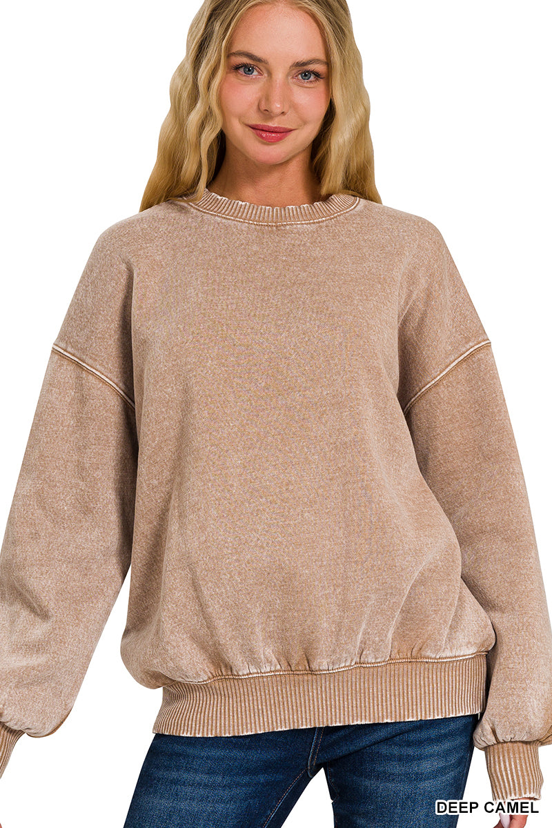 Acid wash fleece oversized pullover