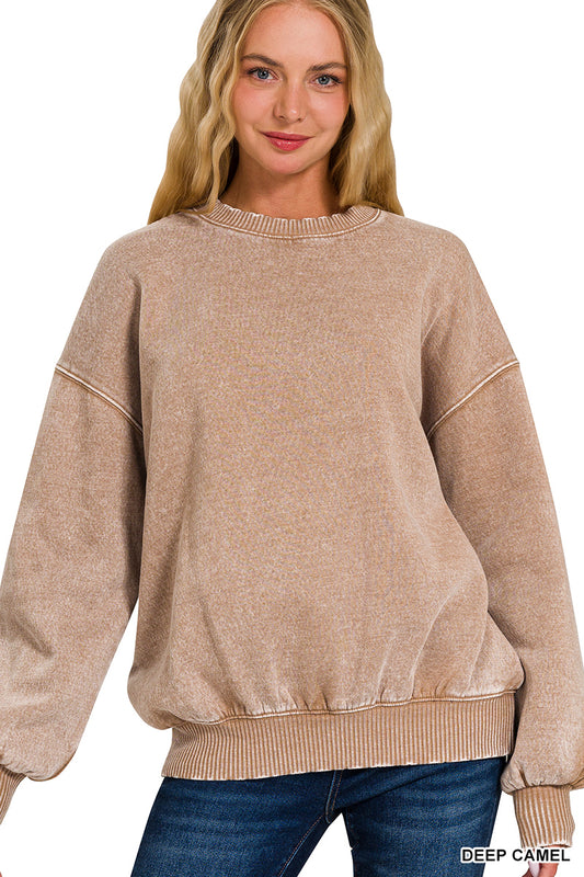Acid wash fleece oversized pullover