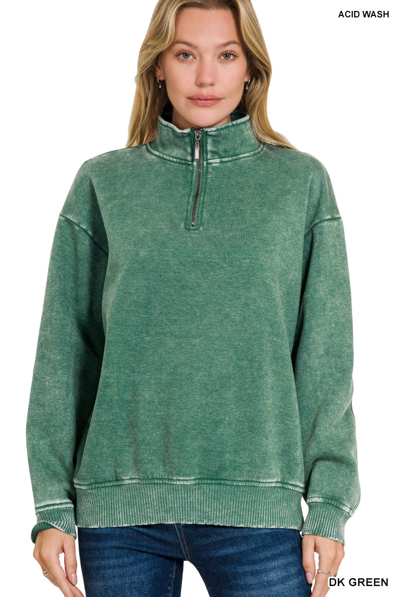 Acid wash half zip pullover