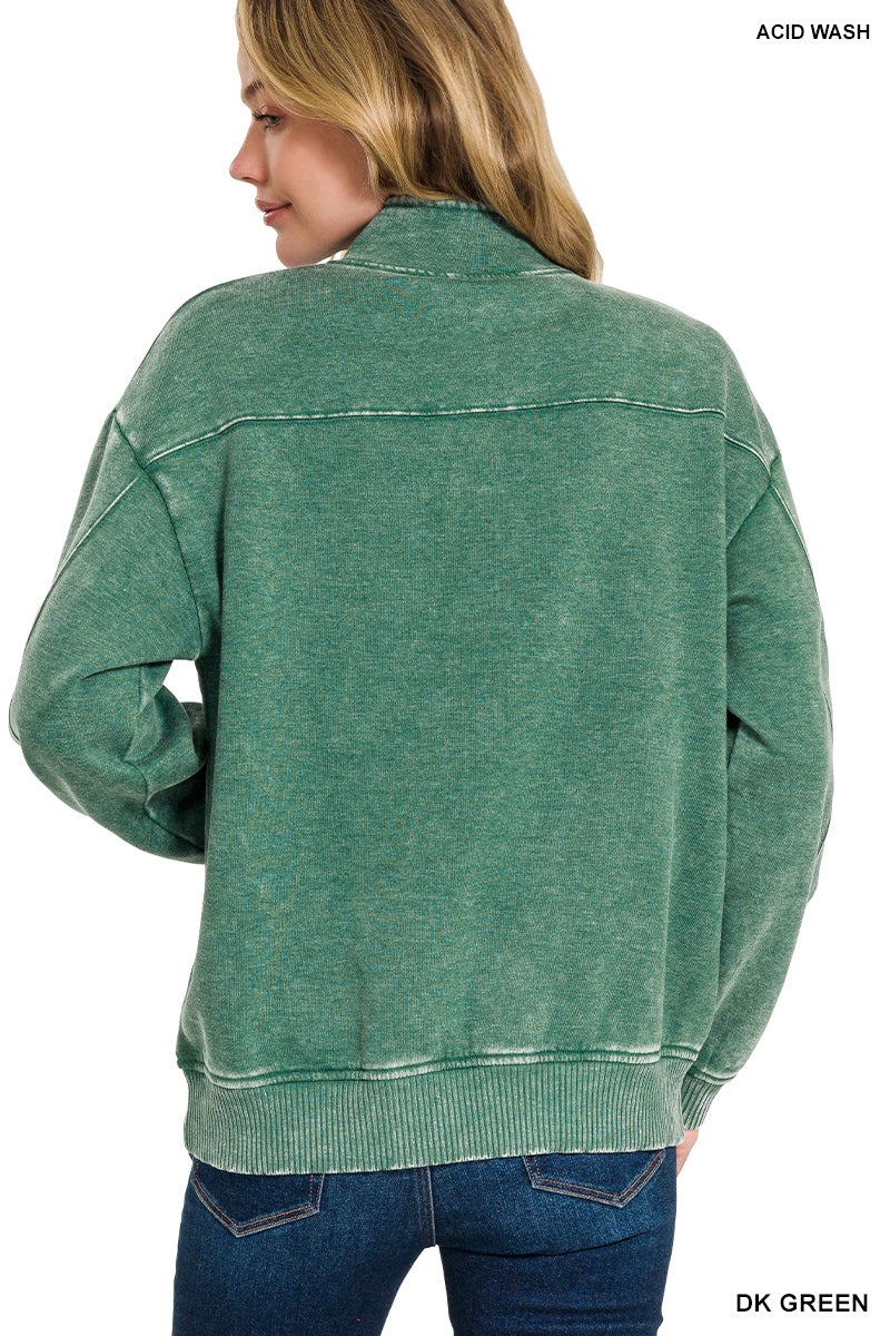 Acid wash half zip pullover
