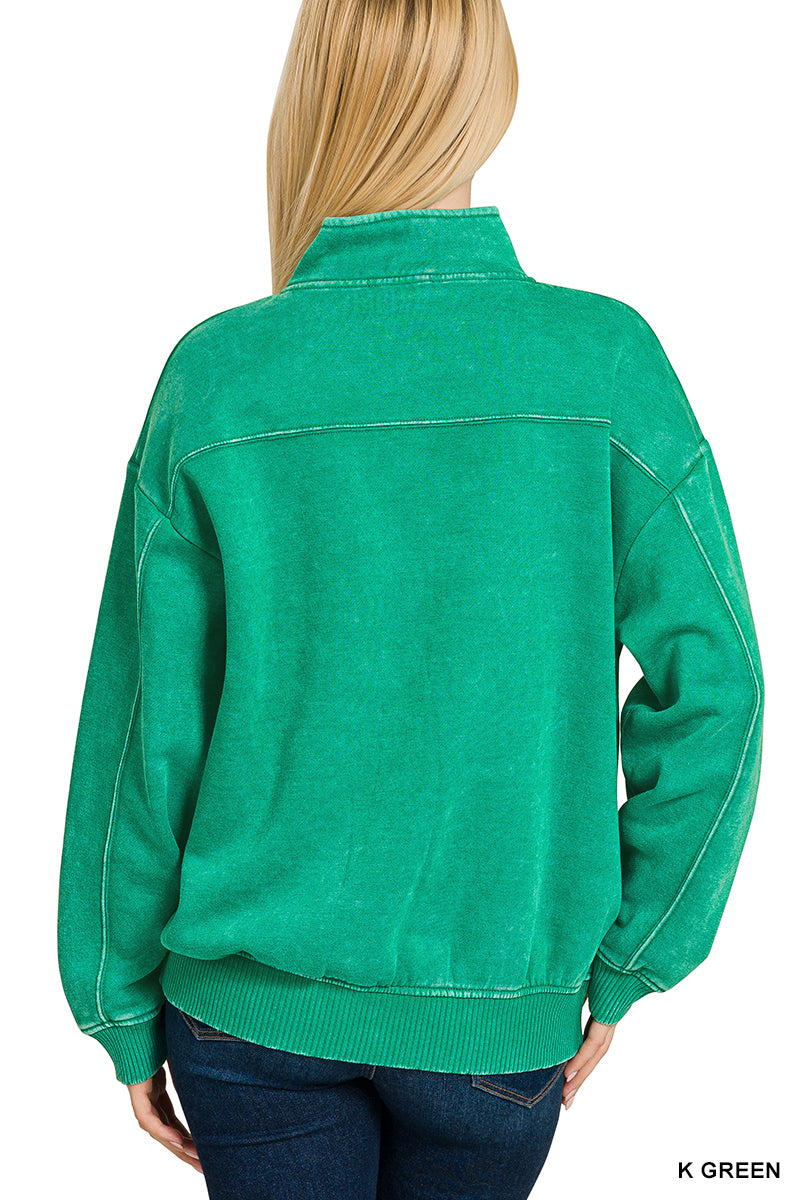 Acid wash half zip pullover