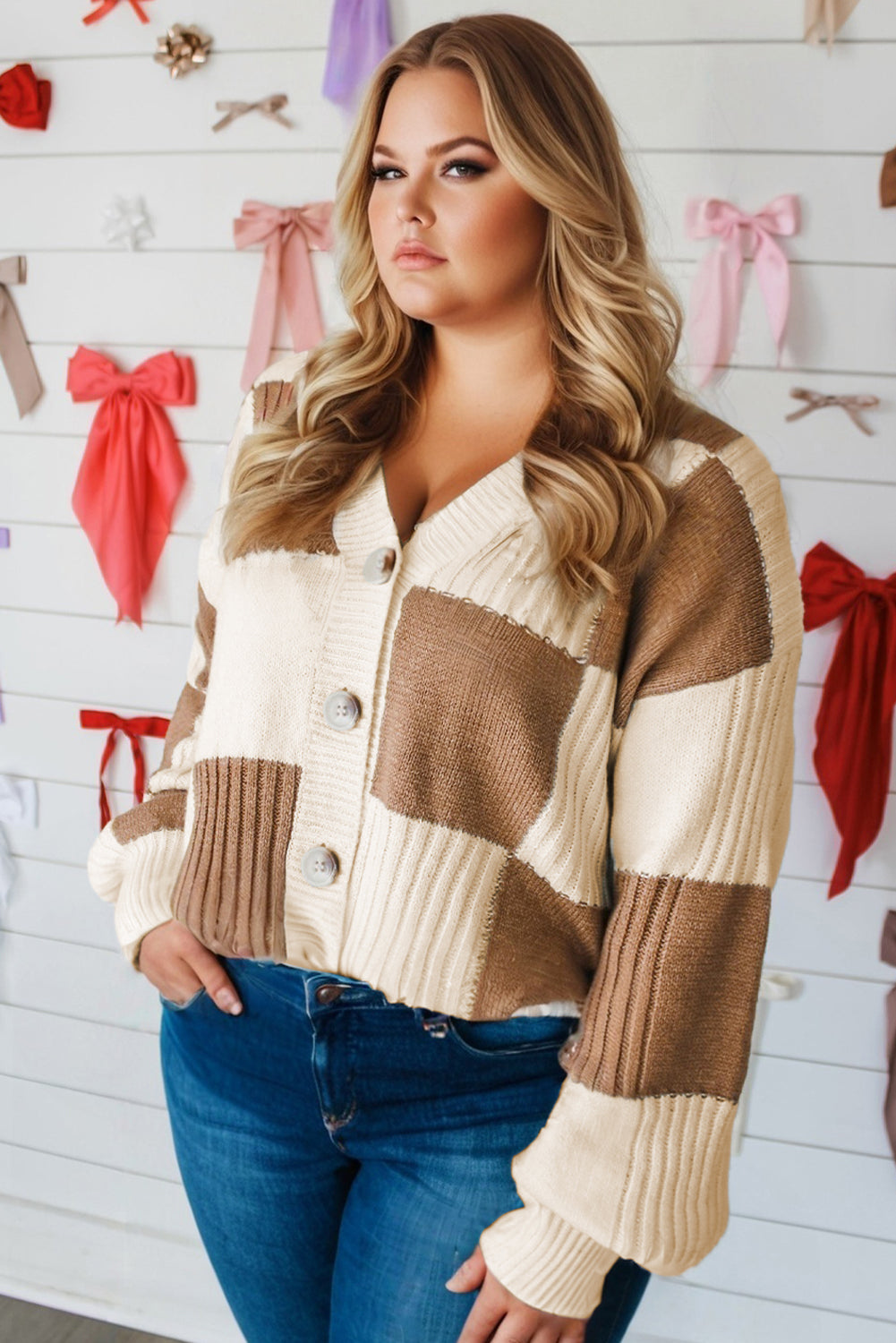 Checkered Cardigan Sweater