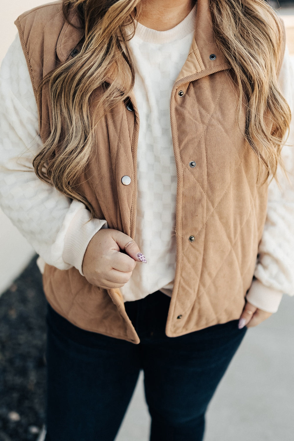 Plus Size Quilted Button Vest