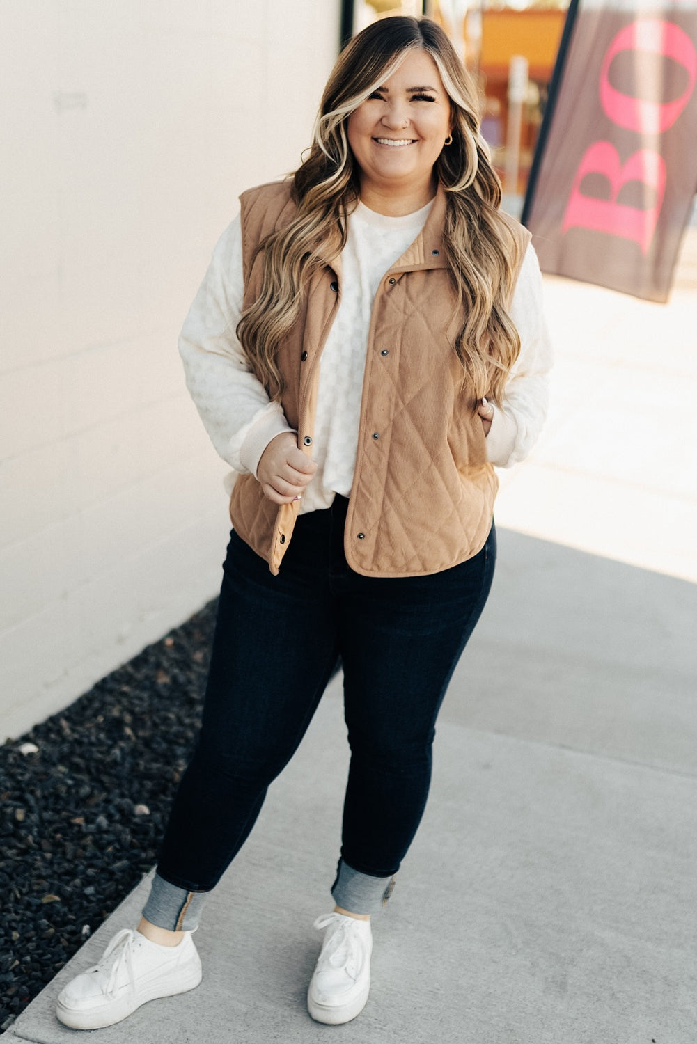 Plus Size Quilted Button Vest