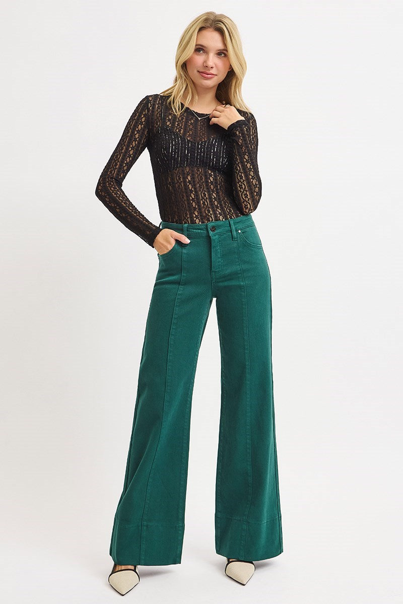 Hunter Green Mid Rise Wide Leg