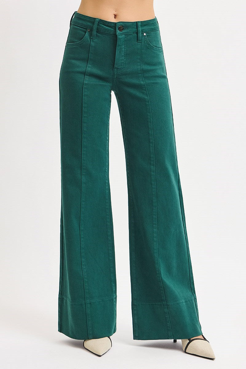 Hunter Green Mid Rise Wide Leg