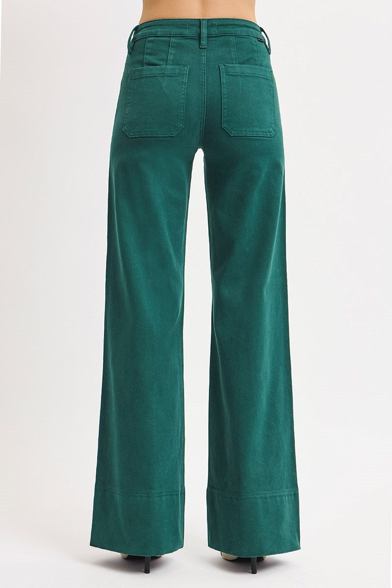 Hunter Green Mid Rise Wide Leg