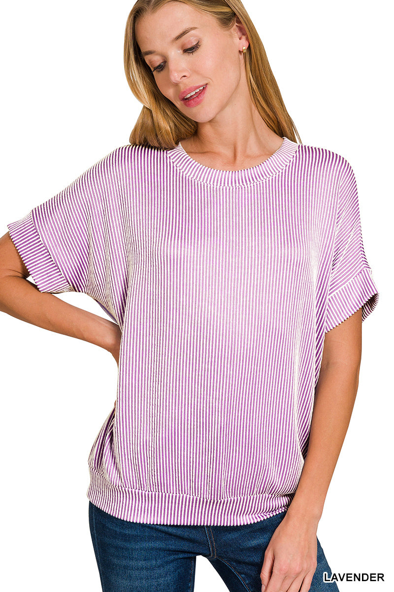 Corded rib short sleeve top