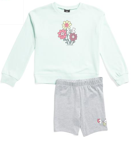 UNDER ARMOUR Little Girls 2pc Crew Neck Sweatshirt And Bike Shorts Set