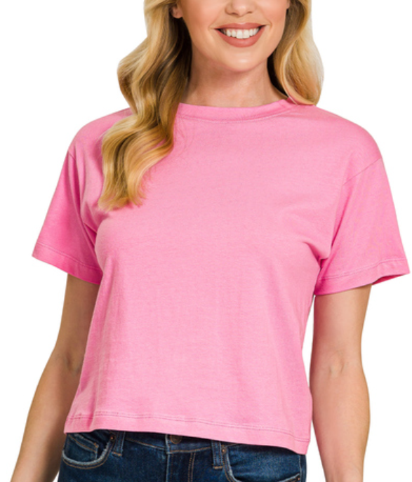 Cotton Crew Neck Short Sleeve- Cropped