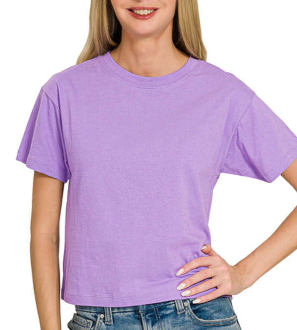 Cotton Crew Neck Short Sleeve- Cropped