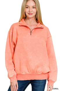 Acid Wash Fleece Half-Zip Pullover
