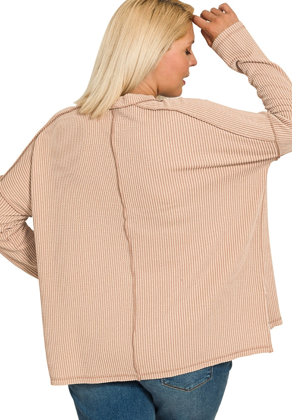 Beige Ribbed Long Sleeve