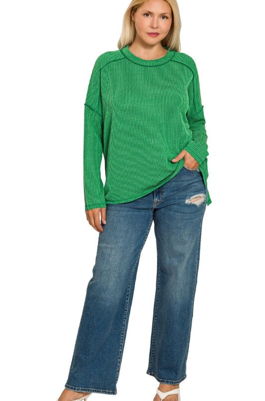 Green Ribbed Long Sleeve