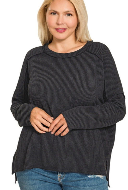 Black Ribbed Long Sleeve