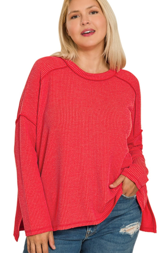 Red Ribbed Long Sleeve