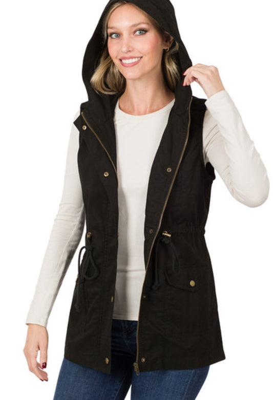 Black military hoodie vest