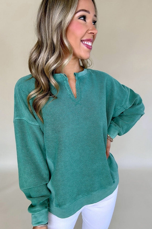 Green Drop Shoulder Crew