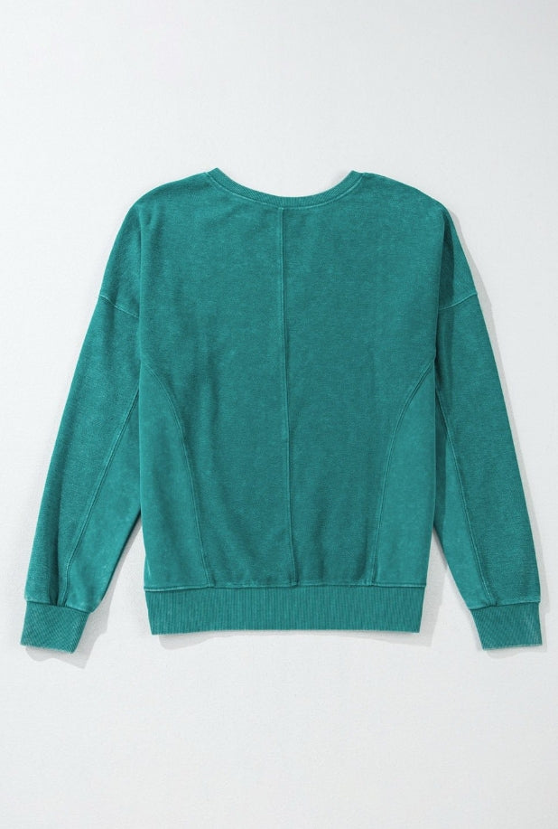 Green Drop Shoulder Crew