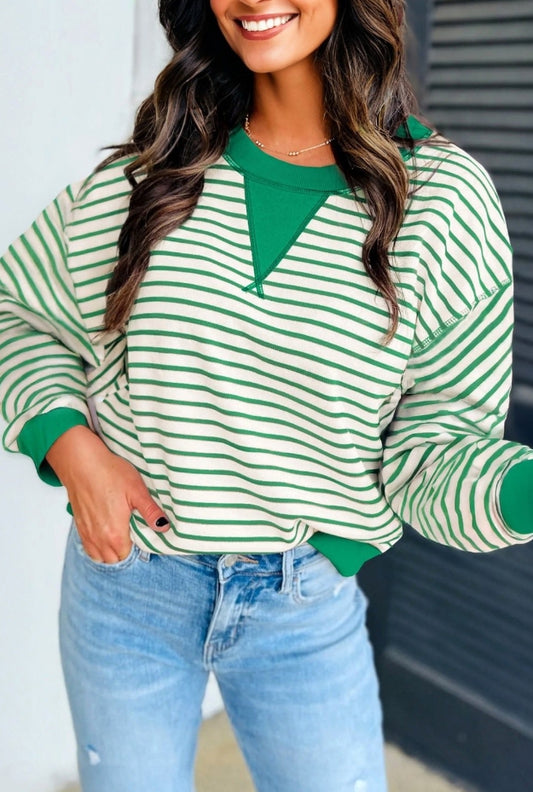Green Stripped Loose Top