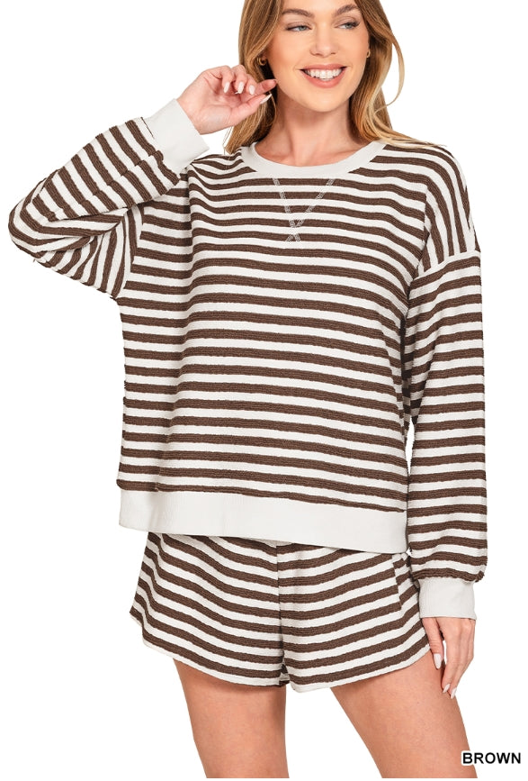 Striped Pullover and Shorts Set