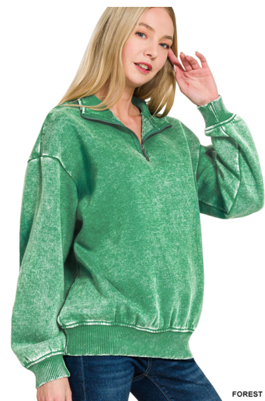 Acid wash half zip
