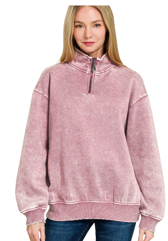 Acid wash half zip