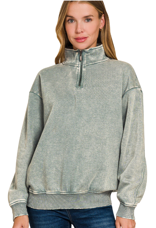 Acid wash half zip