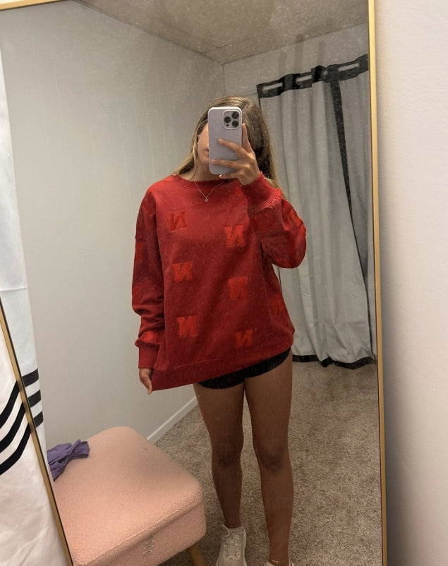 Embroidered Husker N Crewneck
