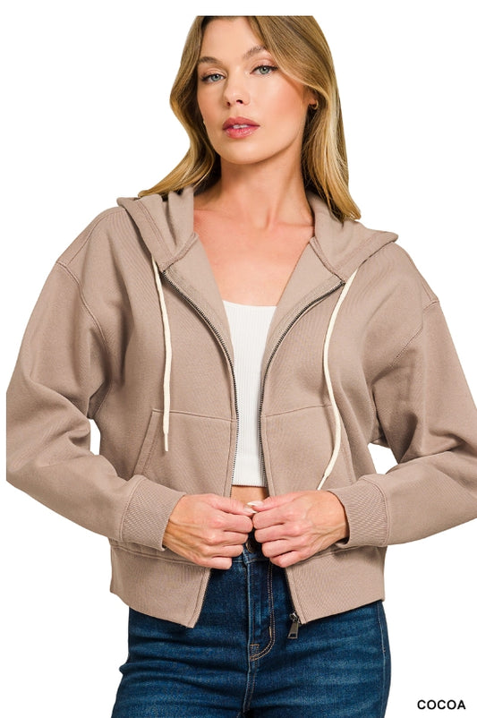 Fleece Cropped Zip-up Hoodie