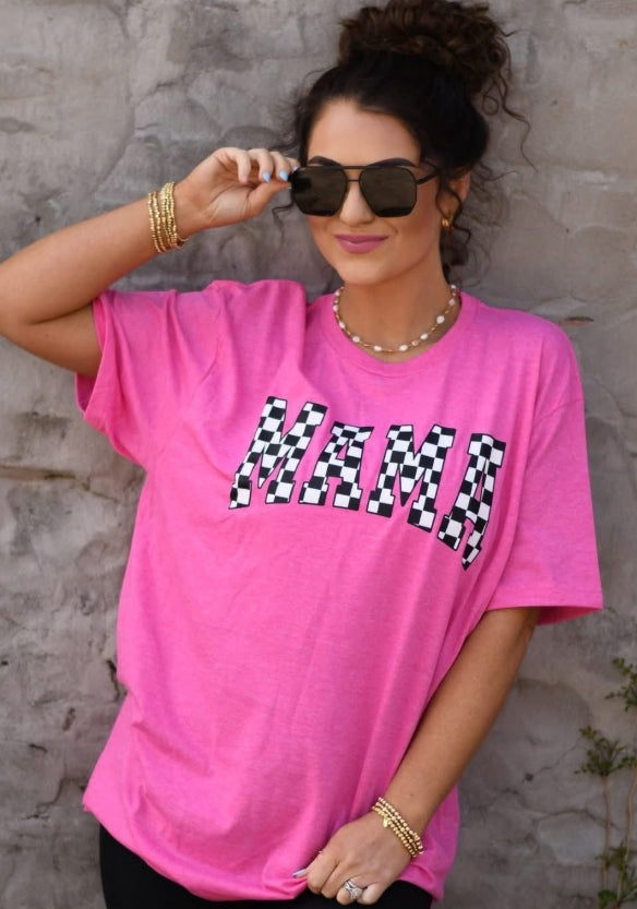 Pink Checkered Mama Tee