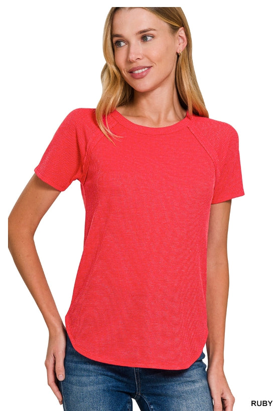 Waffle short sleeve top