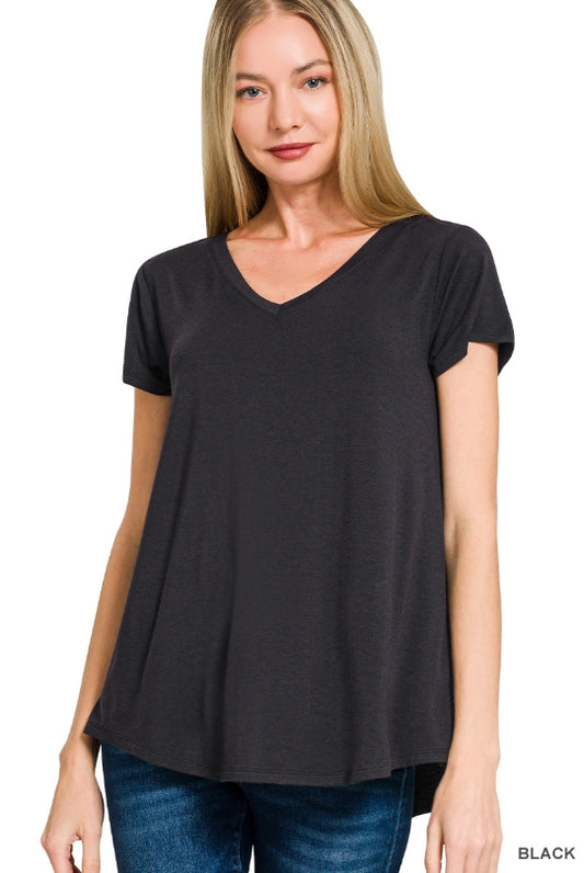V-neck round hem top