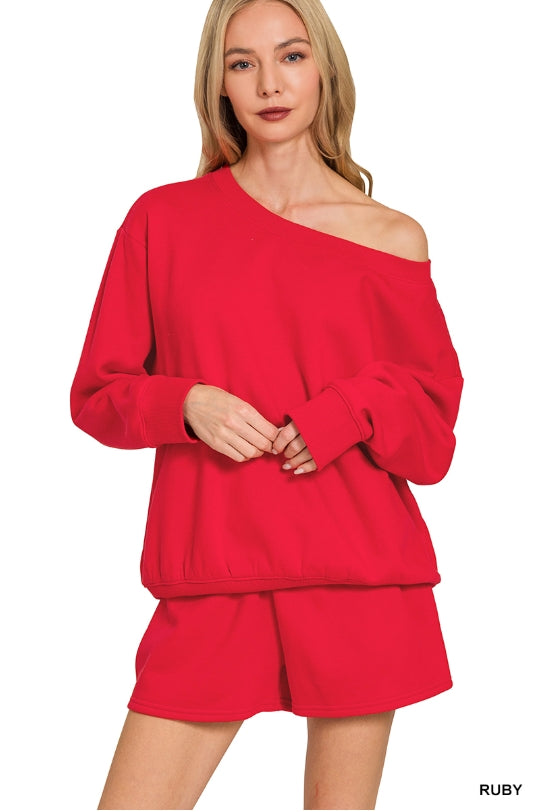 Fleece Boat Neck Sweatshirts & Shorts