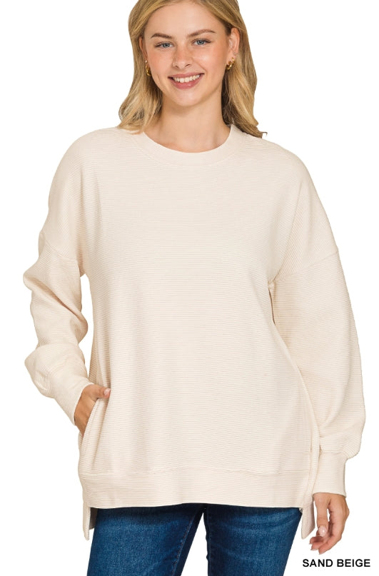 Hi-Low Ribbed Crewneck