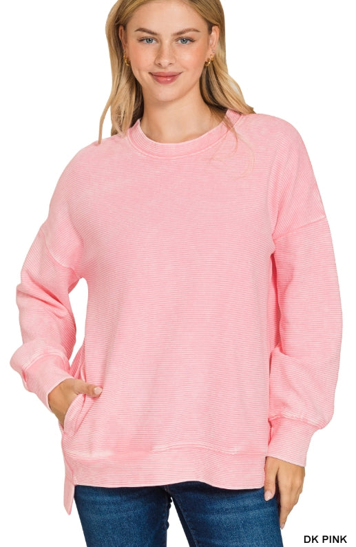 Hi-Low Ribbed Crewneck