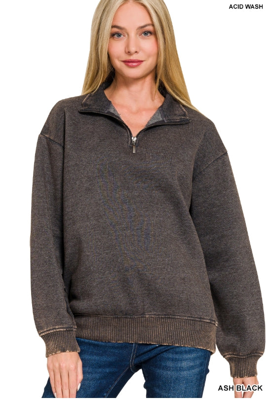 Acid wash half zip