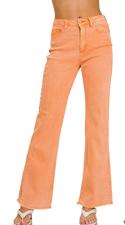 Frayed cutoff straight wide Jeans