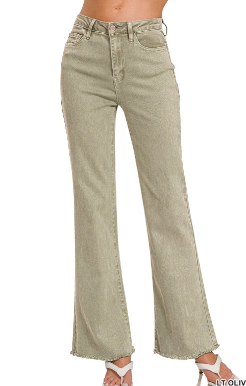 Frayed cutoff straight wide Jeans