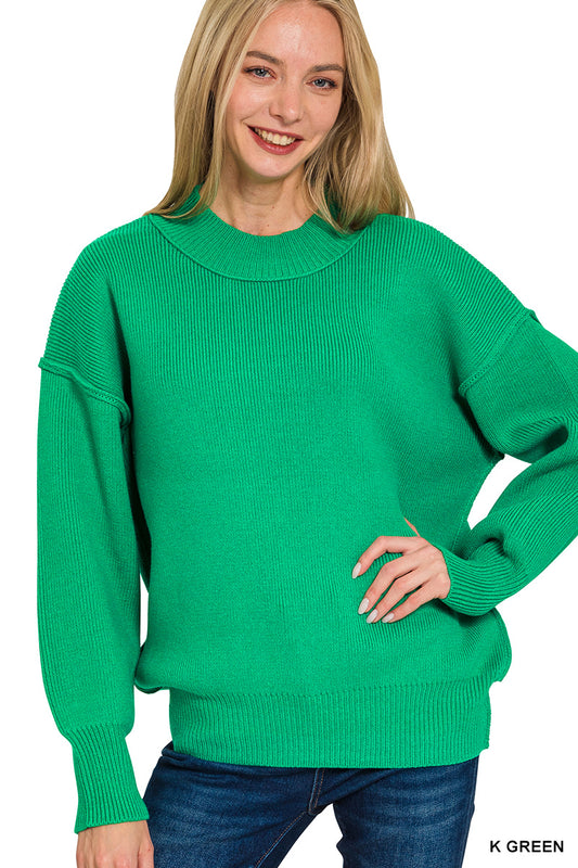 Wide neck drop shoulder sweater